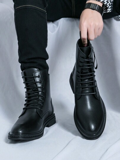 Fashionable Men High Top Boots, Comfortable Non-Slip Lace-Up Solid Color, Suitable For Teen Summer Casual, Outdoor Athletic, Vacation Travel, Graduation Gifts, Birthday Dress Accessories
