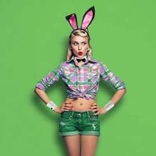 Women's Bunny Costume Set Rabbit Ear Headband Collar Bow Tie Costume Cuffs Rabbit Tail For Easter Party - Multicolor - View 6