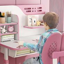 2Pcs/Set Premium Kids Study Desk Chair Set, Height Adjustable Children School Study Table Chair Set With Astronaut Pattern, Ergonomic Desk Chair With Large Writing Board, Bookshelf And Drawer - Pink - View 10