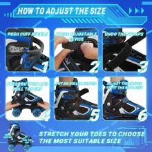 Roller Skates For Boys Girls, 4 Sizes Adjustable Quad Skates For Kids With All Light Up Wheels, Full Protection For Toddler's Indoor And Outdoor Sports - Blue - View 4