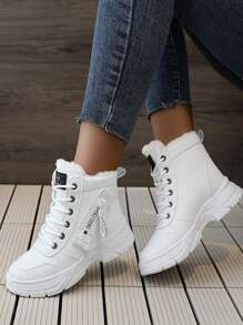 Women Plus Size White High-Top Snow Boots 2024 New Winter Plush Thick Non-Slip Waterproof Warm Winter Shoes, Student Versatile Short Tube Short Boots, Fashion Casual Boots - White - View 6