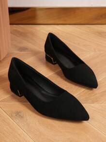 Women's Flat Pointed Toe Work & Daily Wear Solid Black Flats - Black - View 3