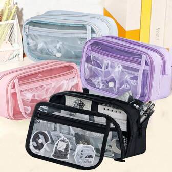 1 件文具袋、铅笔盒、大容量铅笔盒、手持铅笔盒、文具盒、化妆品、便携礼品、适用于办公室、学校、青年、女孩、男孩、男士、女士、成人返校、铅笔袋、书包