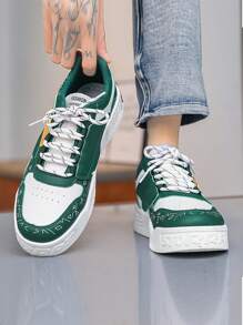 Men's Korean Style Casual Sneakers, New Youth Shoes, Versatile Thick-Sole Design, Comfortable, Breathable, Anti-Odor, Shock Absorbing, Suitable For All Seasons - White and green - View 3