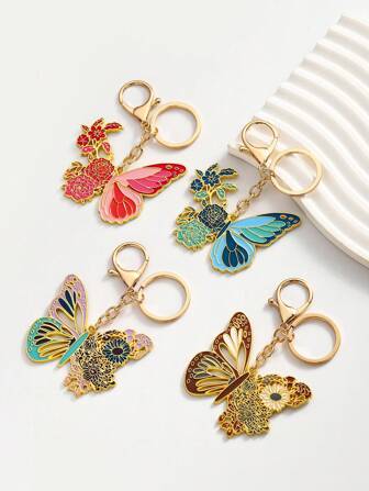 1pc Hollow Vintage New Creative Personalized Brass Floral Butterfly Bag Charm, Faux Flower Butterfly Pendant Ornament, Cute Animal Hanging Decoration, Festive Creative Gift, Suitable For Daily Use, Friend Gift, Teacher's Day Graduation Opening Gift Valentines