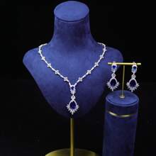 手工製作的優質女士珠寶套裝，寶石項鍊和耳環套裝，銅鍍鑽石鑲嵌晚禮服新娘珠寶，輕奢、華麗、浪漫、優雅、時尚的珠寶，女士紅寶石項鍊和耳環套裝，女士藍寶石珠寶套裝，女士綠寶石項鍊和耳環套裝，銀飾搭配白鑽石套裝 - 套裝 - 查看 12