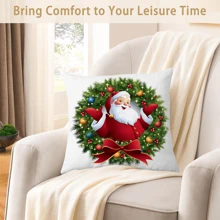4 Stücke Kissenbezüge mit Weihnachtsmann- und Schneemann-Kranz-Motiv, aus Polyester, gemütliche dekorative Kissenbezüge für Weihnachtsferien, Sofa, Wohnzimmer, Schlafzimmer, Heimdekoration, Weihnachtsgeschenke, ohne Kisseneinsatz - Verschiedenfarbig - Übersicht 6