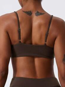 1pc Super Soft Nude Fabric Breathable Sweat Absorbent Yoga Sports Underwear Twisted Chest Design Back Sling Outdoor Workout Leisure Bra Running Fitness Pilates Women - 咖啡棕 - 查看 5