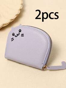 1/2pcs Cartoon Cat Shaped Wallet, Women Multi-Card Slots Purse, Cute & Fashionable Faux Leather Coin Pouch, Cat Card Holder, Compact & Portable, Multi-Slot Design, Various Colors Available, Small Gift For Family, Friends And Loved Ones (Zipper Color Random) - Multicolor - View 24