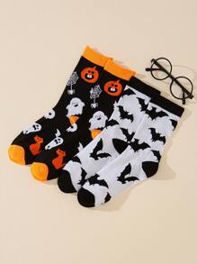 2 Pairs Of Funny Halloween Socks For Women - Multicolor - View 2
