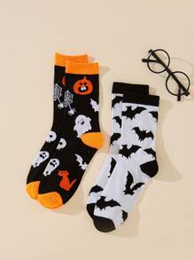 2 Pairs Of Funny Halloween Socks For Women - Multicolor - View 1