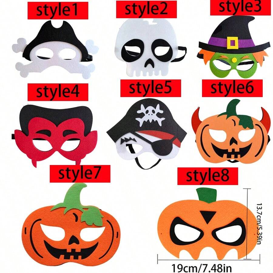 5 piezas/set Máscaras nuevas de Halloween 2025 DIY hechas a mano, murciélago, accesorios de disfraz de calabaza de fieltro - Multicolor - Ver 1