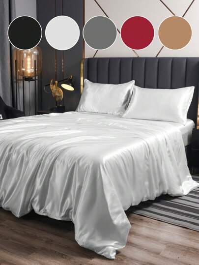 3/4 piezas Juego de sábanas de satén, Juego de ropa de cama, Juego de sábanas ajustables, Juego de sábanas de unicolor, Juego de funda de colchón suave y sedosa, Juego de protector de colchón transpirable, Para dormitorio, habitación de invitados, hotel, para tamaños Queen, King, Twin, Cubierta para protector de colchón y colchón, a prueba de polvo, lavable a máquina, regalo ideal para Pascua, para regalo del Día de la Independencia, regalo perfecto para vacaciones