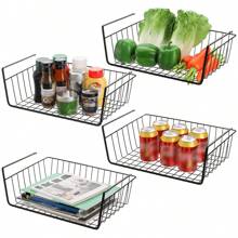 1 Piece Black Wire Basket Under Shelf, Hanging Storage Basket, Additional Storage Rack Under Cabinet, Slip-In Basket Storage Rack, Suitable For Kitchen Pantry Desk Bookshelf - Black - View 11