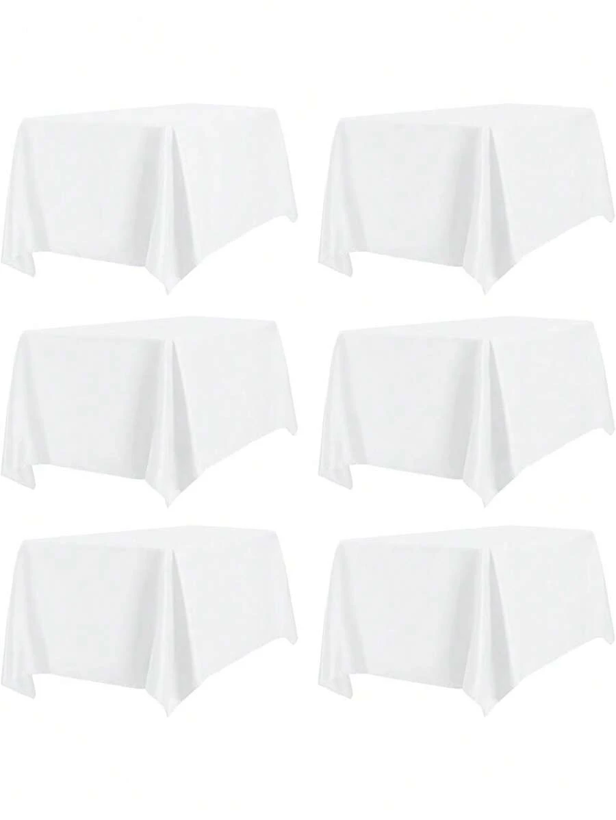 6 paquets de nappe blanche 57 x 120 pouces, nappe en satin résistante aux taches et aux faux plis pour les tables rectangulaires de 6 à 8 pieds, nappe en polyester pour les tables de salle à manger, les mariages, les fêtes, les banquets et le camping