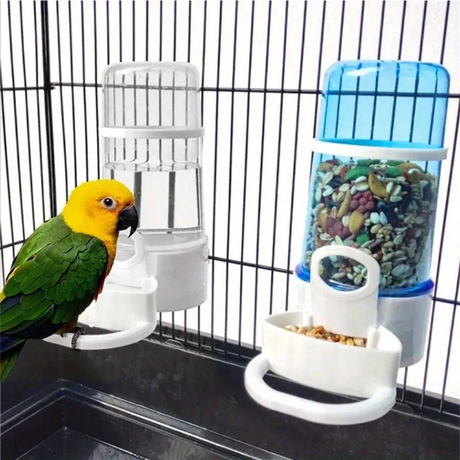 2 件无需电池的鹦鹉喂食器和饮水器套装，耐用的 ABS 材料，自动夹紧设计 - 彩色 - 查看 1