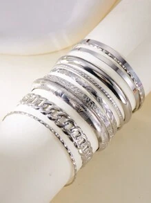 10pcs  Retro Personality Exaggerated Asymmetrical Wide Alloy Bangle Set