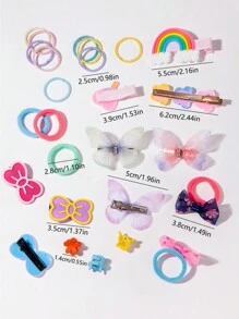876件套女孩多色发圈、可爱发夹套装、弹性发绳、发饰、蝴蝶结发夹、蝴蝶发卡、可爱发饰 - 彩色 - 查看 2
