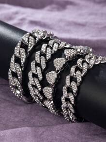 4pcs/Set Tennis Miami  Link Chain Bracelet Set, Suitable For Men And Women, Rhinestone Chain Bracelet, Boho Chic Jewelry For Party