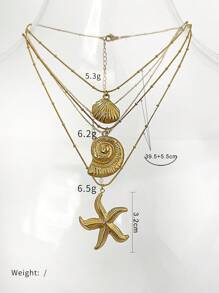 Monlansher 1pc Women Stainless Steel Beaded Necklace With Seashell, Starfish & Conch Pendants, Casual Ocean-Inspired Style, Fashion Layered Lightweight Luxury Everyday Wear