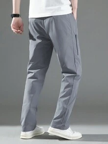 1 件男士休闲直筒运动裤，秋季运动装 - 灰色 - 查看 2