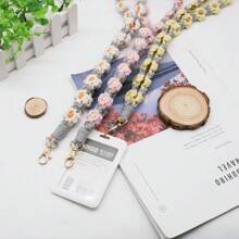 A Hand-Woven Keychain Lanyard With Flowers For Bag ID Card And Brand Lanyard - * - View 3