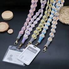 A Hand-Woven Keychain Lanyard With Flowers For Bag ID Card And Brand Lanyard - * - View 2