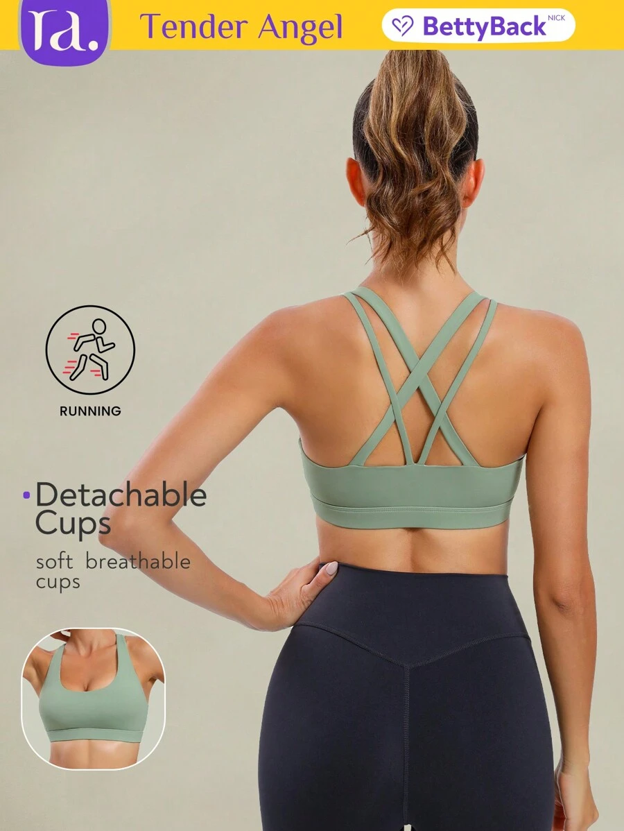 Tender Angel Tender Angel Women's Crossed Back Medium Support Sports Bra, Spring And Summer New Yoga And Fitness Thin Straps Athletic Underwear Gym Top