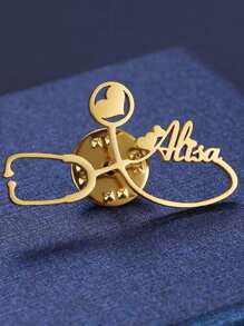 A Stethoscope English Name Personalized Brooch Fashionable And Simple Daily Business Banquet Nurses Wear - Platinum Plated - View 3