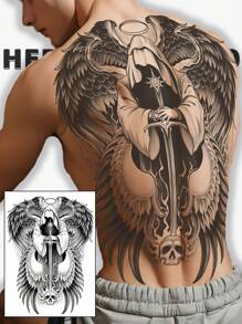1Pc Archangel Backful Temporary Tattoo Waterproof Sweatproof Last For 1-2 Weeks Realistic Herbal Juice Non-Reflective Anti-Friction Faux Black Fake Tattoos For Man Tattoo Stickers For Back Modernist Body Art - Black - View 9