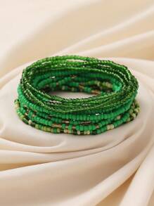 4pcs Bohemian Style Green Seed Bead Stretch Stacking Bracelets Set For Women DIY - Rice Beads Basic Chain - View 13