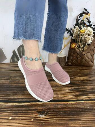 女士纯色穆勒鞋，软底厚底一脚蹬步行鞋，透气鞋