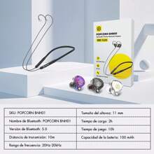 Popcorn Audífonos Bluetooth Inalambrico Extraíble Neckband - Negro - Ver 7
