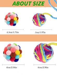 6 件随机颜色，彩色铃铛毛线球，彩色毛绒铃铛球，逗猫玩具球 - 彩色 - 查看 2