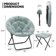 Silla redonda plegable con falso pelaje de MoNiBloom para dormitorio, sala de estar o dormitorio. Estructura metálica plegable, grande y cómoda, acolchada y suave, silla de descanso perezosa y acogedora tipo luna para adultos