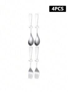 2件/4件/12件/20件心形不锈钢咖啡勺和甜点叉创意礼品套装，情侣餐具圣诞礼物 - 銀色 - 查看 10