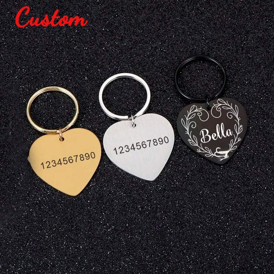 定制钥匙扣2024新款防丢宠物身份牌雕刻姓名牌圆形吊坠项圈狗牌配件免费定制 - 彩色 - 查看 1