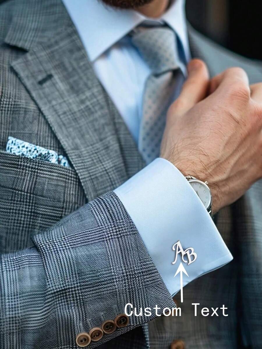 Personalized Custom Two Letters Cufflink For Men Simple Jewelry Stainless Steel Letter Initial Business Cufflinks For Men's Suits Accessories - Platinum Plated - View 1