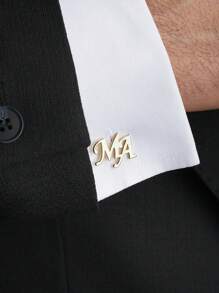 Personalized Custom Two Letters Cufflink For Men Simple Jewelry Stainless Steel Letter Initial Business Cufflinks For Men's Suits Accessories - Platinum Plated - View 3