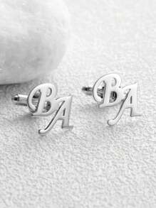 Personalized Custom Two Letters Cufflink For Men Simple Jewelry Stainless Steel Letter Initial Business Cufflinks For Men's Suits Accessories - Platinum Plated - View 6