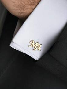 Personalized Custom Two Letters Cufflink For Men Simple Jewelry Stainless Steel Letter Initial Business Cufflinks For Men's Suits Accessories - Platinum Plated - View 2