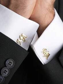 Personalized Custom Two Letters Cufflink For Men Simple Jewelry Stainless Steel Letter Initial Business Cufflinks For Men's Suits Accessories - Platinum Plated - View 4