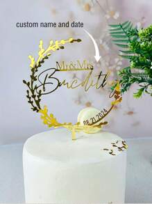 Personalized Wedding Cake Topper With Date Custom Mr & Mrs Rustic Engagement Anniversary Groom And Bride Party Cake Decoration Waterproof, Ornamental Exquisite, Stylish, Fashionable, Vintage Custom, Personalized, Unique Ideal Gifts For Him Her, Boyfriend, Girlfriend, Dad, Mom, Family, Friends, Pets For Anniversaries, For Valentine's Day, For Graduation, For Weddings, For Housewarming Dining Room, Living Room, Bedroom, Tea Room, Home, Christmas, Gala Night - Multicolor - View 1