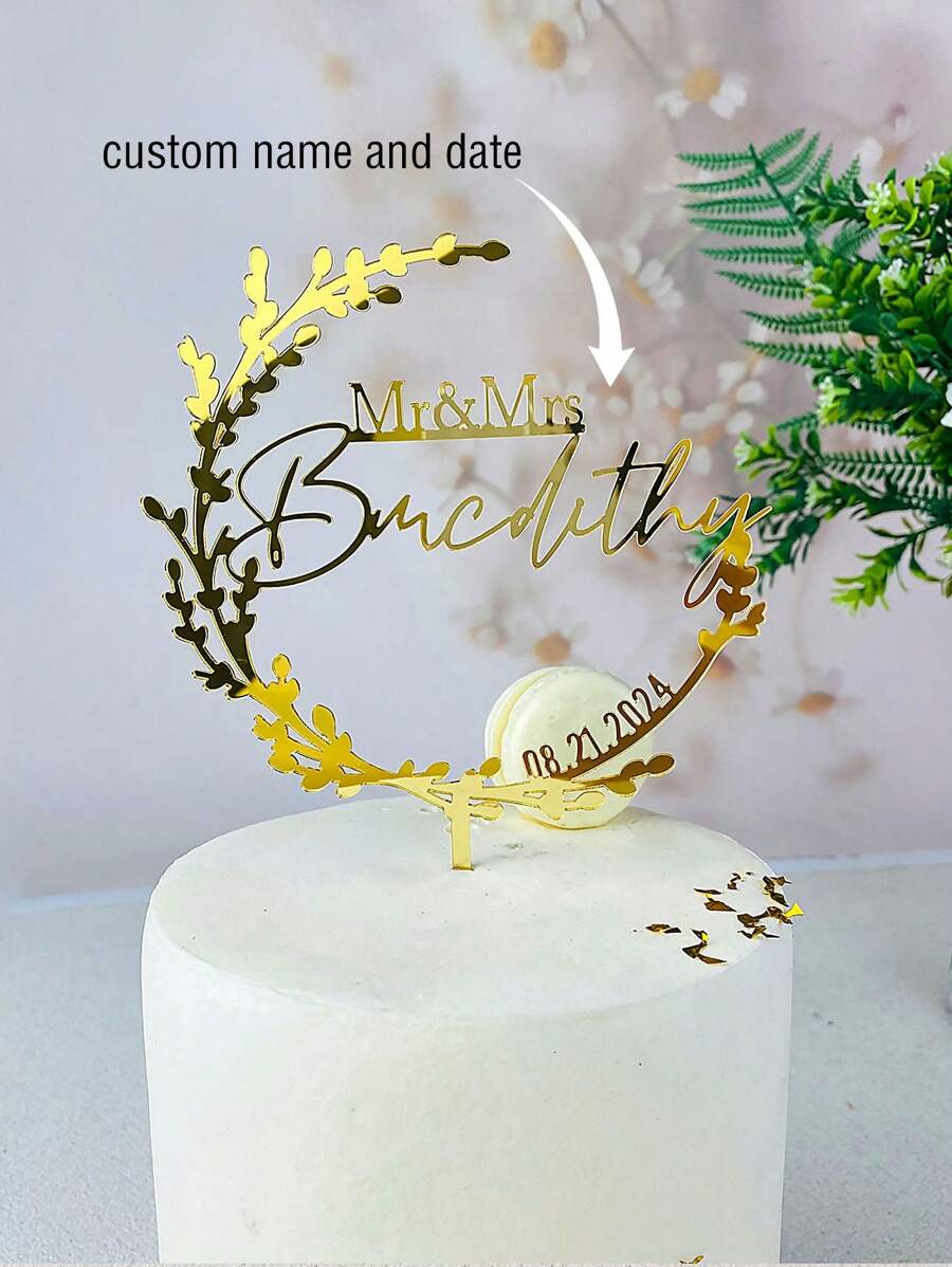 Personalized Wedding Cake Topper With Date Custom Mr & Mrs Rustic Engagement Anniversary Groom And Bride Party Cake Decoration Waterproof, Ornamental Exquisite, Stylish, Fashionable, Vintage Custom, Personalized, Unique Ideal Gifts For Him Her, Boyfriend, Girlfriend, Dad, Mom, Family, Friends, Pets For Anniversaries, For Valentine's Day, For Graduation, For Weddings, For Housewarming Dining Room, Living Room, Bedroom, Tea Room, Home, Christmas, Gala Night - Multicolor - View 1