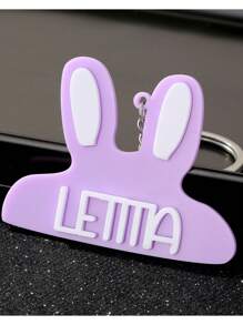 定制可爱兔子亚克力钥匙扣，彩色名字钥匙圈，复古简约不锈钢圆形钥匙扣，独特配饰，圣诞新年礼物 - 銀色圓形鑰匙扣 - 查看 4