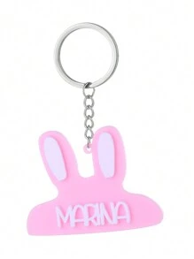 定制可爱兔子亚克力钥匙扣，彩色名字钥匙圈，复古简约不锈钢圆形钥匙扣，独特配饰，圣诞新年礼物 - 銀色圓形鑰匙扣 - 查看 8