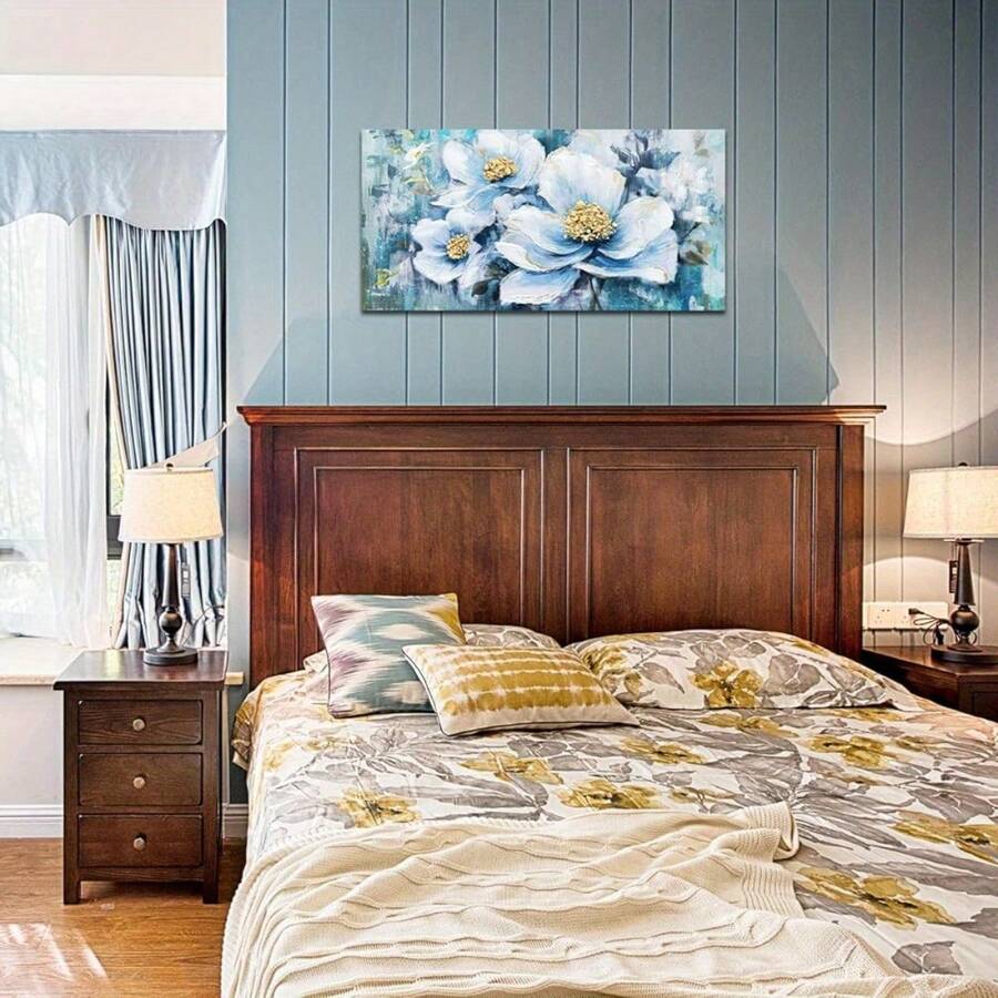 Botanical Grayish Blue Canvas Wall Art: Textured Abstract Floral Landscape Print For Modern Home Decor - Ideal For Living Room, Bedroom, Office - Large Framed 24x18x1.5 Inch - Nghệ thuật treo tường bằng vải canvas - Xem 1
