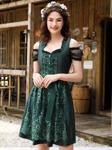 Oktoberfest Costumes Women Garden Maid Dresses 3pcs Sexy Oktoberfest Outfit Halloween Costume For Women - Dark Green - View 4