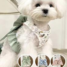 Correa y arnés de 3 en 1 con diseño de lazo, estilo japonés, adecuado para razas de perros tipo Poodle y Teddy