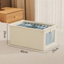 1 件牛津布窗口可视衣服带盖收纳盒便携式织物收纳盒防潮内衣收纳盒折叠衣柜收纳盒适用于衣服、裤子、袜子、内衣。 - 米色 - 查看 8